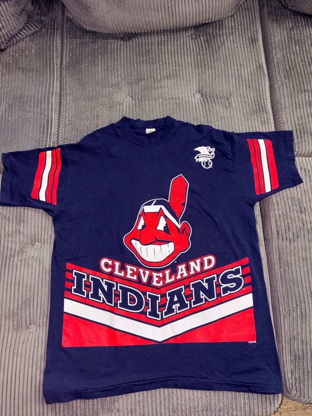 Vintage 90s  Cleveland Indians Retro Baseball MLB T Shirt Size XXL Blue